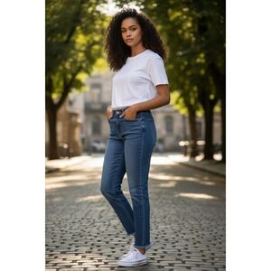 MEKOOL Women's 0XL High Rise Stretch Jeans Cropped Raw Hem Distressed Blue Denim